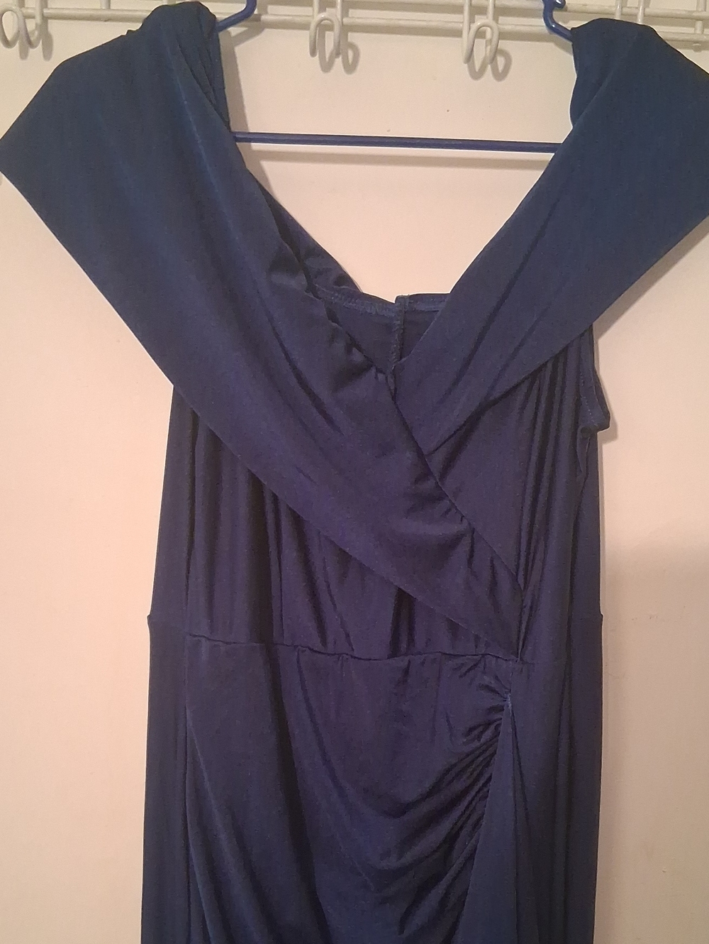One-Shoulder Navy Blue Evening Dress with Draped Bodice
